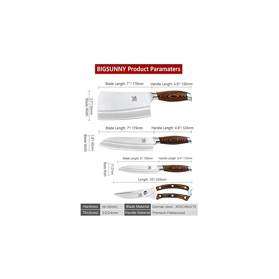 MSY-BIGSUNNY-4-Pieces-Kitchen-Knife-Set-7-Chopper-7-Santoku-Knife-5-Utility-and-Kitchen-Shears-for-Easy-Fast-Cutting-Slicing-Multipurpose-German-Steel-X50CrMoV15 MSY BIGSUNNY 4 Pieces Kitchen Knife Set 7" Chopper 7" Santoku Knife 5" Utility and Kitchen Shears for Easy Fast Cutting & Slicing Multipurpose, German Steel - X50CrMoV15