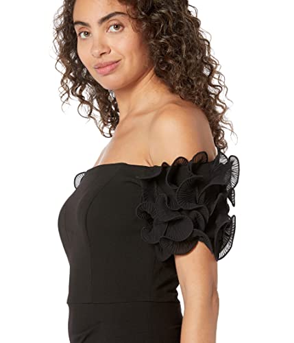 Xscape Long Scuba Crepe Off-The-Shoulder Wire Flower Black 6 #TOP2