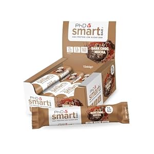 PhD Nutrition Smart Bar Barre protéinée 12x64g Chocolat noir et moka – En-cas High Protein avec 21g de protéines et peu de sucre, Barre protéinée macro-friendly