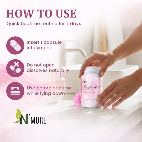 Image of N'More Vaginal Boric Acid Suppositories with Applicator - 600mg (60 Count), 100% Pure Boric Acid for pH Balance Support & Feminine Odor Control, Made in USA