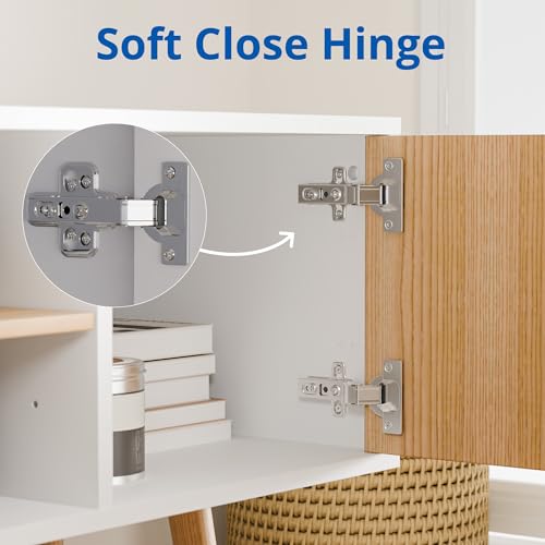 Cozy Castle TV Stand for 48''-55''TV, Mid Century Modern TV Console, Entertainment Center with 2 Storage Cabinets, Adjustable Shelf and Power Outlets for Living Room, Bedroom and Office, Oak