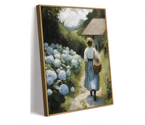 Framed Blue Hydrangea Wall Art, Vintage French Country Canvas Print, 8x10