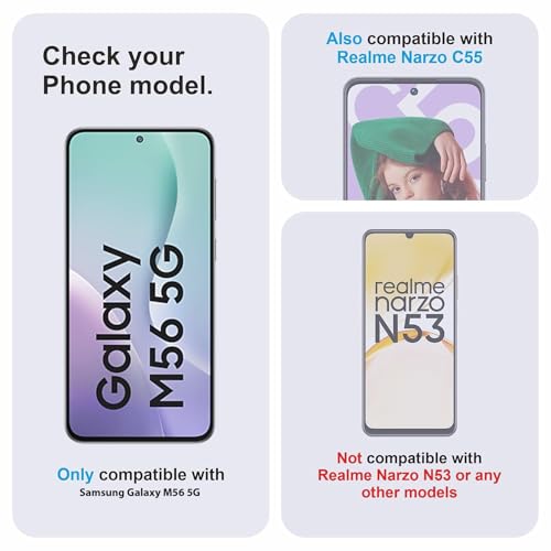 Image of SPAIZZEN Tempered Glass Screen Protector Compatible for Samsung Galaxy M56 5G / Samsung Galaxy M56 / Samsung Galaxy F56 with Edge to Edge Coverage and Easy Installation Kit