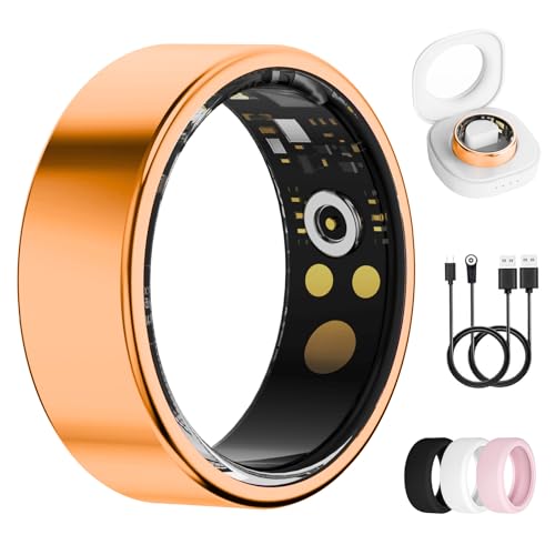 Image of Smart Ring for Women & Men, Health Tracker Ring with Heart Rate, Blood Oxygen,Blood Pressure, IP68 Waterproof Fitness Ring, Sleep Tracker for iPhone and Android, No APP Fee (Orange, 7#)