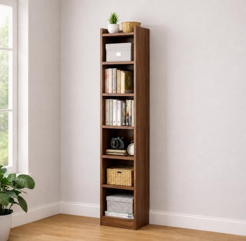 ECOLINE 6 Tier Wooden Book Shelf for Home, Sturdy Engineered Wood Bookshelf