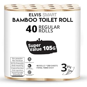 Bamboo Toilet Tissue, 3-Ply, 250 Sheets per Roll, Pack of 40 – Strong and Flexible, Tree-Free, Septic Safe, Natural and Gentle for Comfortable Daily Use