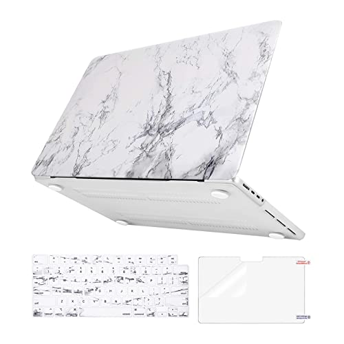 MOSISO Compatible with MacBook Pro 14 inch Case 2023 2022 2021 Release M2 A2779 A2442 M1 Pro/Max Chip with Touch ID, Plastic Hard Shell Case&Keyboard Cover&Screen Protector, White Marble