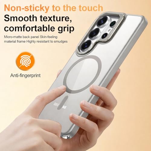 Image of VONZEE Compatible for Samsung S26 Ultra 5G Case, Compatible with MagSafe, Military-Grade Protective Case, Built-in Stash Stand Phone Case, Scratch-Resistant Back Cover, Classic Series|Clear Grey