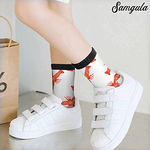 Image of Lobster Crew Socks for Woman Size 6-8 Red Marine Animal Seafood Girls Socks
