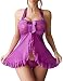 Avidlove Women Sexy Nightwear Halter Lace Strap Chemise Babydoll Lingerie Set Purple S