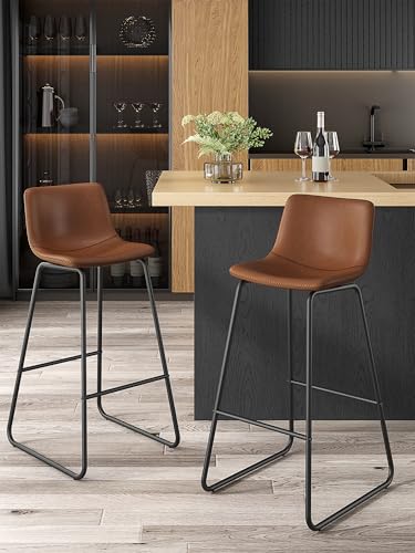 Image of 30in Bar Stools Counter Height Chairs Set of 2 Metal Legs (Dark Brown)