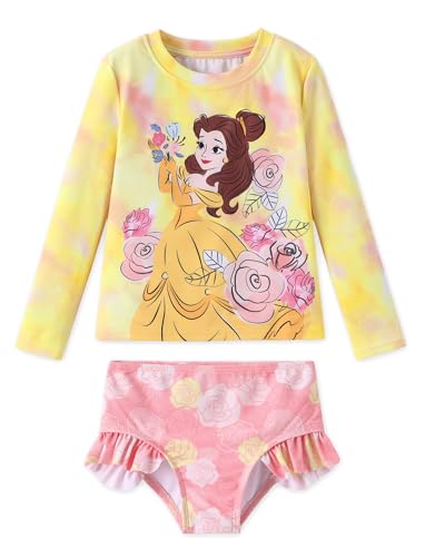 El Mejor Listado de Trajes de una pieza para Niña disponible en línea para comprar. 48 Disney Mickey and Friends - Traje de baño de dos piezas de manga larga para niña, Belle-yellow, 6-7 Años