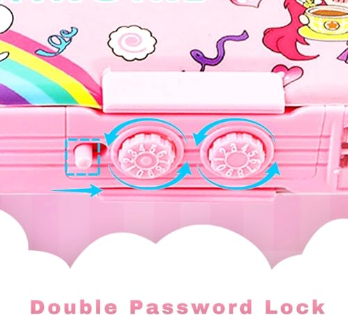 Image of Multifunctional Geometry Lock Pencil Box for Kids, Students, Boys & Girls, Magnetic & Passworld Lock Compass Box, Yummy Pink Theme School Return Gifts