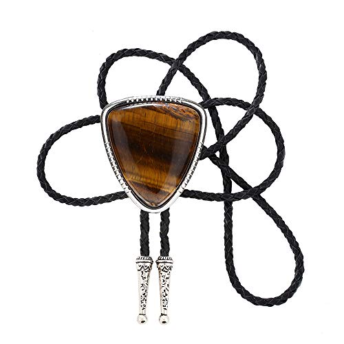 xinqida Vintage Tiger Eye Stone Triangle Bolo Tie for Men with Silver Bolo Tie Tips, Large
