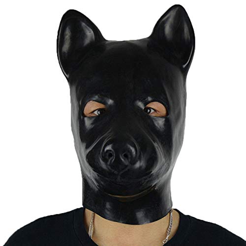 Capucha de perro de látex natural 1mm hecho a mano, color negro, talla única