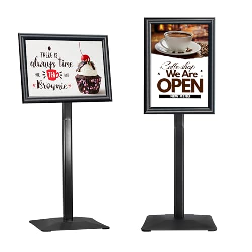 Porte affiche A3 noir avec cadre robuste et pied stable sur socle