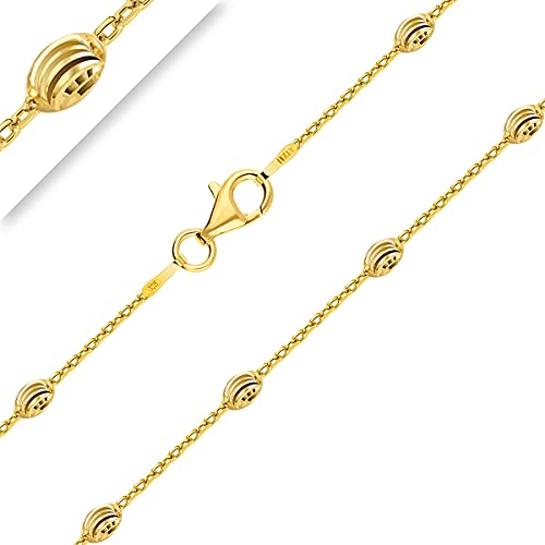 Planetys - Kugelkette Moon oval diamantiert Silber 925/1000 vergoldet 18 Karat Gelbgold Breite 3,2 mm 40-45-50-55-60-65-70 cm, Sterlingsilber, Gelbgold, Silber