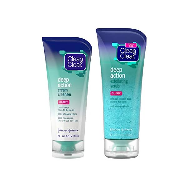 Clean & Clear Deep Action Exfoliating Cleanser with Pro-Vitamin B5, Gentle Exfoliating Daily Face Scrub Cleans Deep Down to the Pore for Soft, Smooth, Hydrated Skin, Oil Free Face Wash, 7 FL OZ