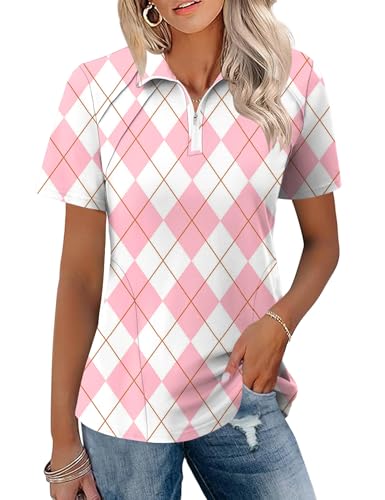 Image of LOMON Womens Golf Polo Shirts Summer Short Sleeve 1 /4 Zip Tops Moisture Wicking Casual Tennis Activewear with Pockets
