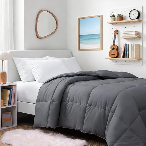 Image of TEXARTIST Premium 2100 Series Twin Comforter All Season Breathable Grey Comforter Soft 4D Spiral Fiber Quilted Down Alternative Duvet with Corner Tabs Luxury Hotel Style (64 inchx88 inch)