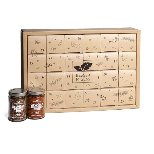 Besser im Glas Bio Gewürz Adventskalender 2025 | Weihnachtskalender mit 24 hochwertigen Gewürzmischungen | Gewürzgläser im nachhaltigen Gewürzkalender | Gewürze vegan & glutenfrei zum Kochen & Backen