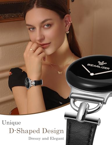 Image of Wearlizer Leather Bands Compatible with Google Pixel Watch 4 /3 41mm /Pixel Watch 2 /1 Band Women, Dressy Designer Slim Leather Strap with D-Shape Metal Buckle for Pixel Smartwatch Accessories