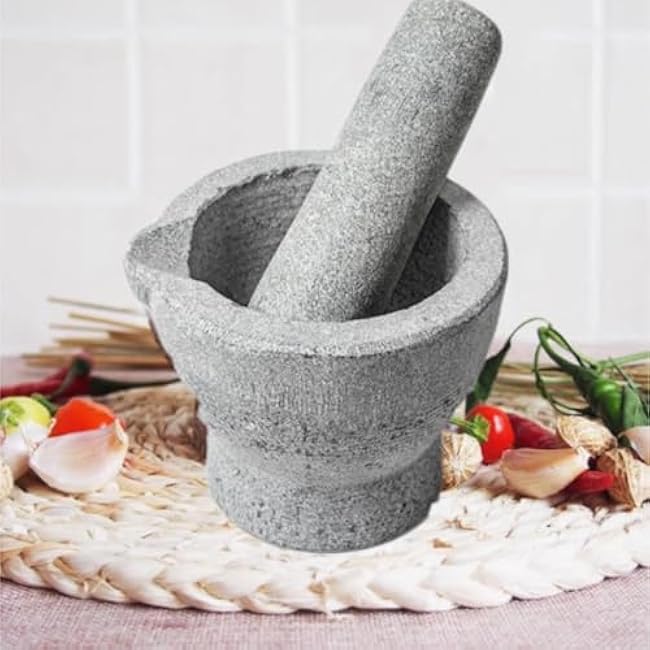 QUQUQ Mortar and Pestle Set Stone Mortar Garlic Pounder Garlic Press Mortar with Mouth Stone Grinder Pestle Set Seasoning Spice Tools