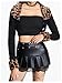 MakeMeChic Women's Cheetah Print Tops Y2K Fall Cardigan Fuzzy Shrugs Open Front Long Sleeve Crop Tops Black X-Large
