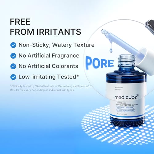 medicube Zero Pore One Day 10 Peptide Serum | Pore Refining & Oil Balancing Serum | AHA, BHA, PHA, LHA + Copper Peptide, GHK-Cu | Daily Pore-Focused Care for Firmness | Korean Skincare, 1.01 fl oz