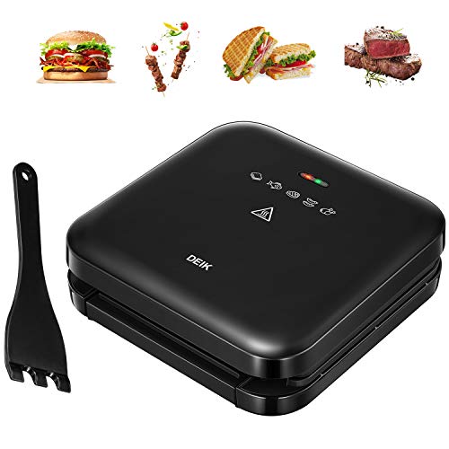 Deik Electric Indoor Grill, Smokeless Grill, Panini Press with 1200W Double-Side Heating Plates, 6-Serving, Nonstick Easy Clean Plates, Includes Grill Spatula & Extra-Large Drip Tray, Black