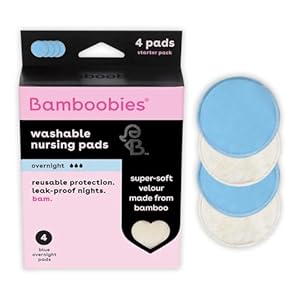 Bamboobies Overnight Nursing Pads, Ultra-Soft Velour, Reusable and Washable for Nightly Use, Leak-Proof Pads for Breastfeeding, 4 Pads