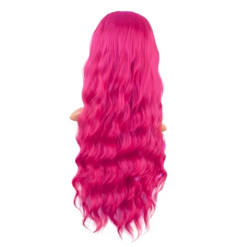 Image of MapofBeauty 28 Inch /70 cm Long Wavy Middle Part with No Bangs Synthetic Fiber Curly Fashion Women Party Cosplay Wig (Hot Pink)