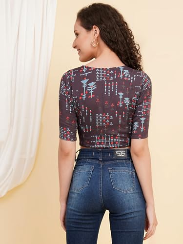 Image of Yash Gallery Women's Rayon Floral Printed Regular Blouse (7012YKBLSGREY, Grey, 3XL)