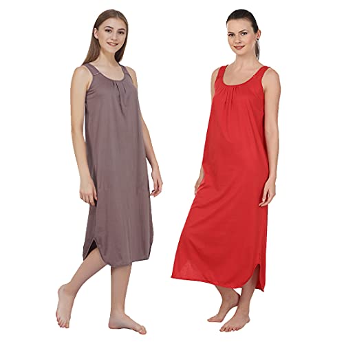 Image of BLAZON Women's Cotton Hosiery Solid Maxi Nighty Slip (Pack of 2) Available Sizes: S, M, L, XL, 2XL, 3XL, 4XL, 5XL