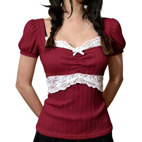 Image of Fairy Grunge Y2k Shirts Vintage Crop Tops Short Sleeve Girls Slim Fit Tees