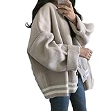 WDZIZFG Knitted Cardigan V-Neck Sweater Female Fall and Winter Korean Version of Loose Student Jacket Thickened Tops (Color : Apricot, Size : 40-65KG)