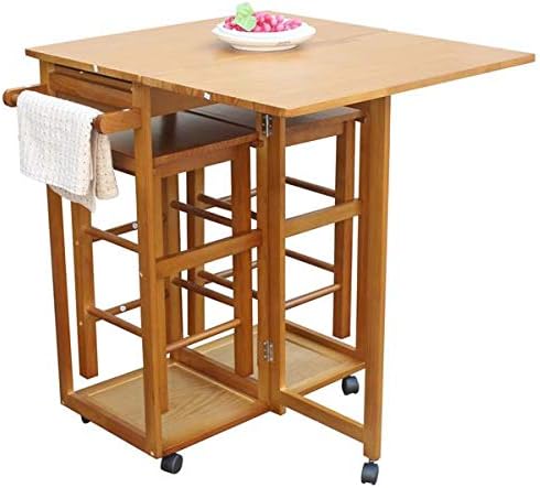 Miniatura 4 de Juego de mesa de comedor, barra de cocina plegable, carrito de desayuno cuadrado plegable para espacios pequeños, isla de cocina con ruedas, carrito
