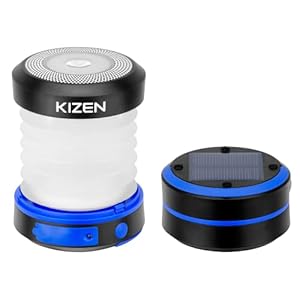 KIZEN Solar Camping Lantern – LED Lanterns for Power Outages, Camping Lights, Emergency Flashlight – Collapsible Lamp, Rechargeable W/Solar or Plug