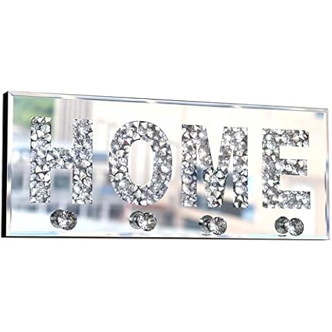 ST3000 Crush Diamond Mirrored Home Letter Plaque Sign for Wall Decor, Crystal Clear Hooks Key Holder Key Hanger, Silver Mirror Decoration Wall Art, Wall Mounted Home Decor 15''×5.9''×1.6'' Cover