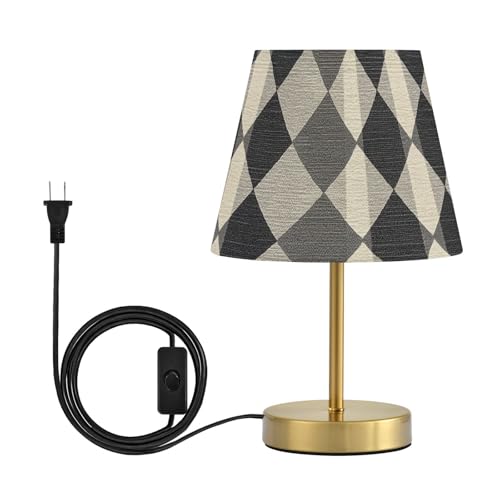 GuoChe Argyle - Lámparas de mesa a cuadros, 3 modos de colores, lámpara de mesa de patio con pantalla de tela de lino para guardería, oficina en casa, bombilla incluida