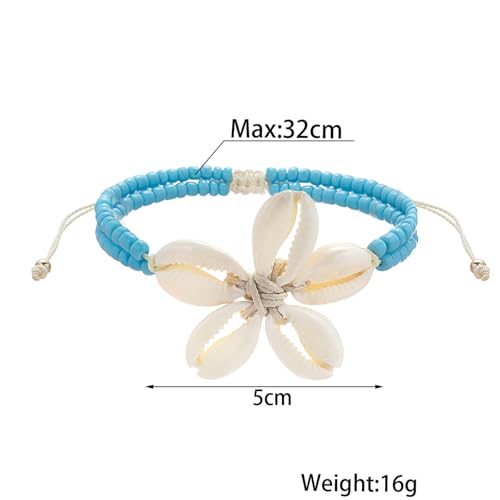 Image of Atiptu Natural Shell Anklets for Women Boho Beaded Ankle Bracelets Cowrie Shells Flower Waterproof Beach Vacation Foot Jewelry