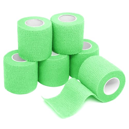FriCARE Self Adhesive Bandage Wrap, Sport & Athletic Wrap Cohesive Bandage, Medical Tape in First Aid Kit Breathable Vet Wrap for Wounds, FSA/HSA Eligible 2" X 5 Yards 6 Rolls Fluorescent Green