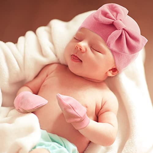 Image of AQOKKA Baby Swaddle Blankets with Bow Hat Mittens Set Infant Receiving Blankets Swaddles for Newborns Unisex Toddler Swaddle Wrap Sets for Baby Girls Boys Nursery Warm Shower Gift