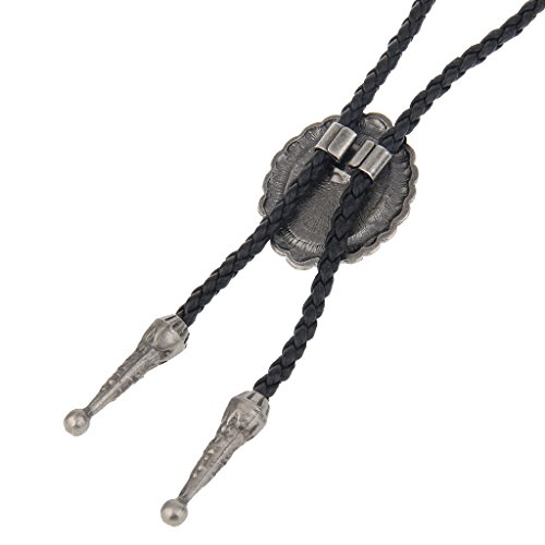 Image of Western Black Bolo Tie for Men and Women,Native American Leather Bolo Tie String