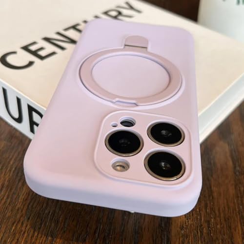 Coque iPhone 15 violet herbe en silicone liquide avec support et charge sans fil