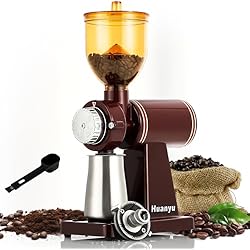 Huanyu 60mm Flat Burr Coffee Grinder, 8 Grind Settings for Home Brew Red | 60mm Stainless Flat Burr, Anti-Static Magnetic Outlet, 8oz Bean Hopper, Stainless Sifting Cup, For Espresso & French Press