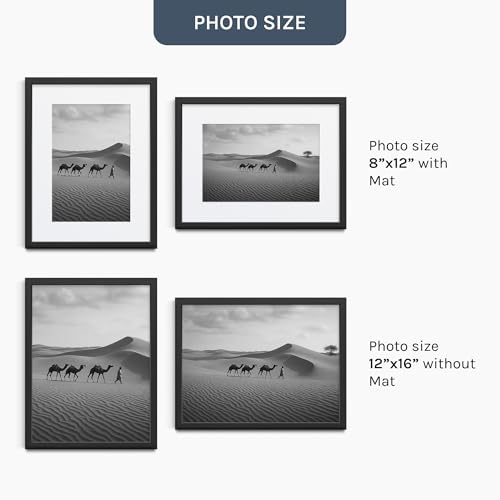 Image of 12x16 Photo Frame for wall (Set of 3) | Fits A4 Size Photo with Mat or 12x16 inch Without Mat | Black | Certificate & Gallery Wall Frames