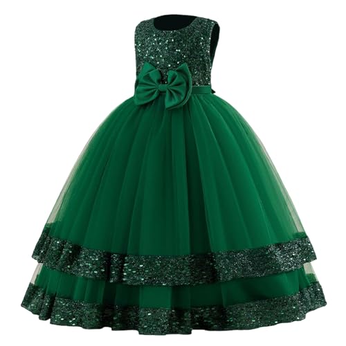 Girls Formal Dresses Long Sparkly Tiered Ball Gown with Bow for Birthday Parties Flowy Princess Dress 7-12 Years
