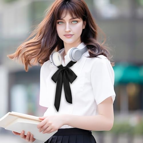 Image of Lusofie Tie for Women Self Tie Satin Ribbon Bow Tie Wide Folding Bowties Accessory for School Uniforms Cosplay Wedding Party