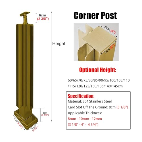 Poste para barandilla cuadrado dorado elegante y robusto de 110 cm 3